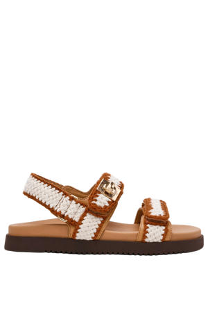 Mona- M leren sandalen ecru/bruin