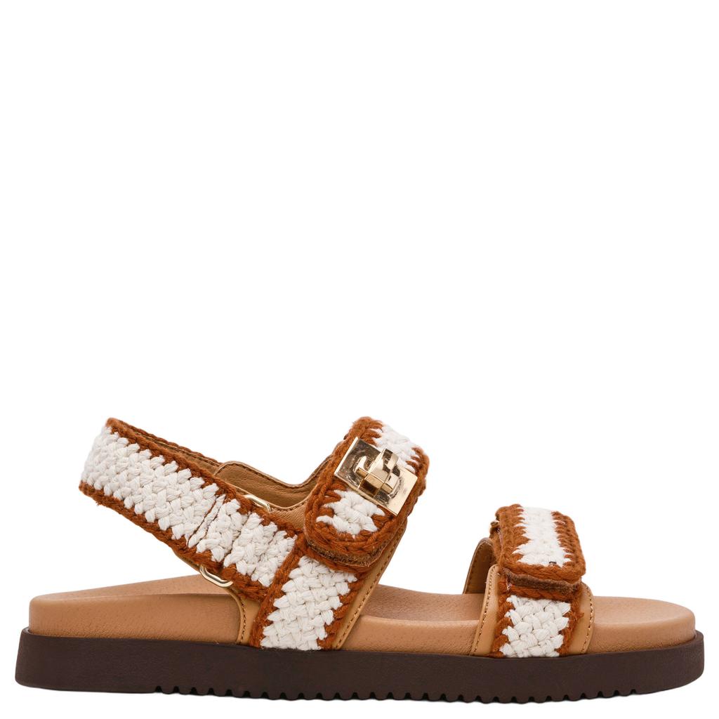 Ecru en bruine dames Steve Madden Mona- M leren sandalen met klittenband