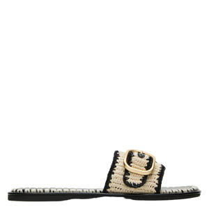 Seabreeze slippers met siergesp ecru/zwart