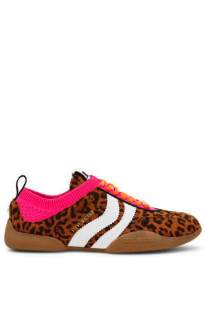 suède sneakers met panterprint cognac/roze