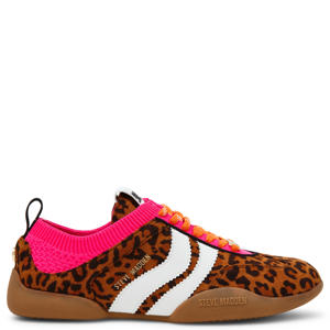 suède sneakers met panterprint cognac/roze