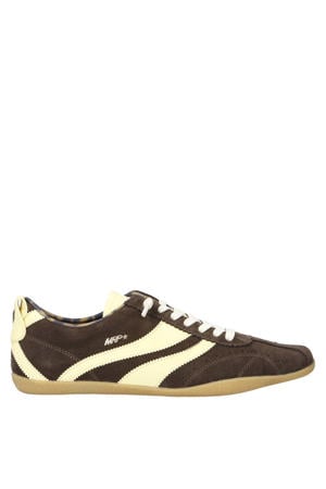 suède sneakers donkerbruin/geel