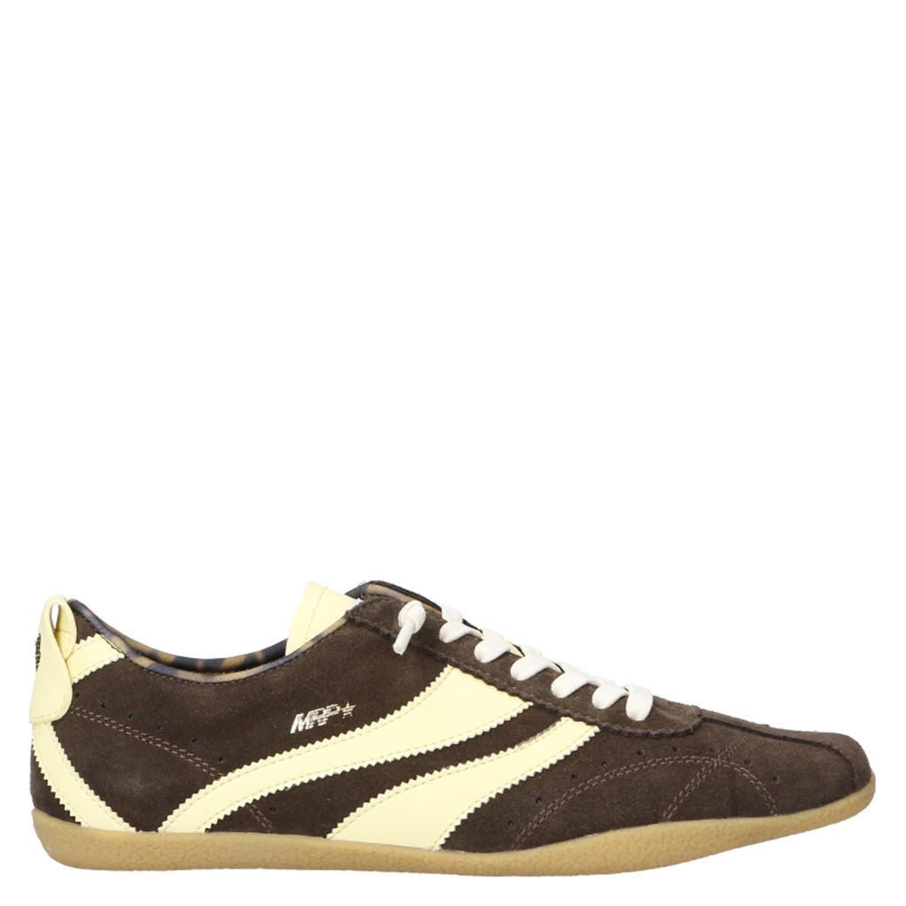 Donkerbruin en gele dames MRP suède sneakers met veters