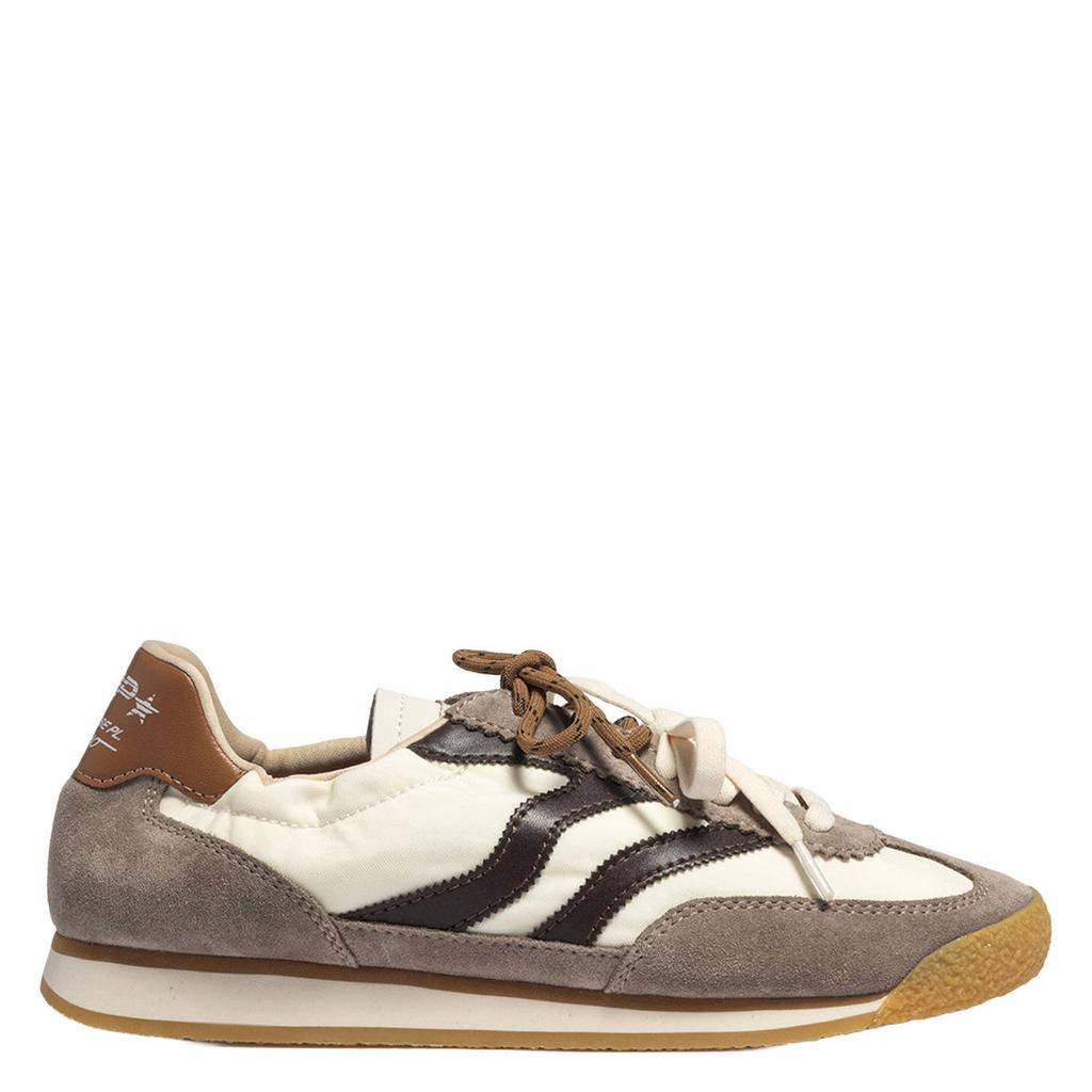 Ecru en bruine dames MRP Pure 22 sneakers van 30% suède/40% nylon/30% leer met veters