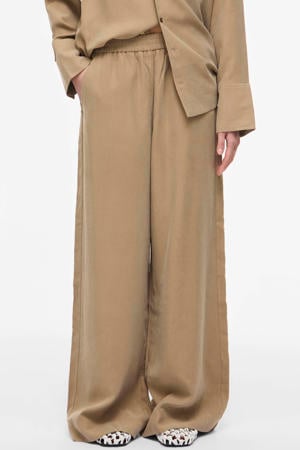 wide leg high waist casual broek beige