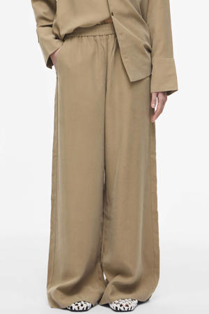 wide leg high waist casual broek beige