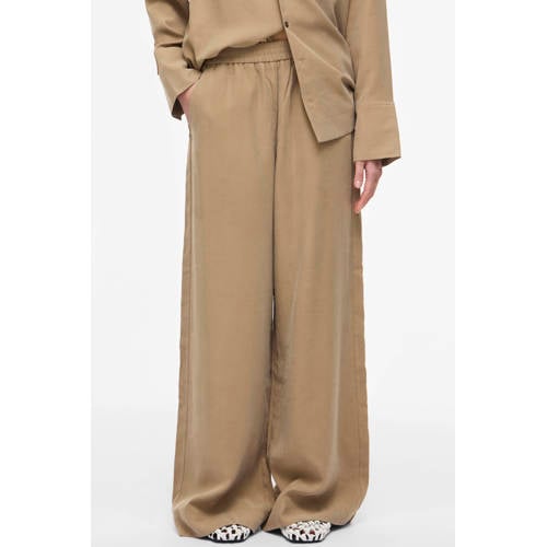 ROUGE EDIT wide leg high waist casual broek beige afbeelding