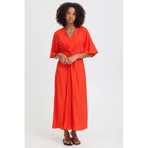 ICHI wikkeljurk met knoopdetail en rechte mouwen rood afbeelding