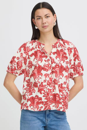 gebloemde blouse rood