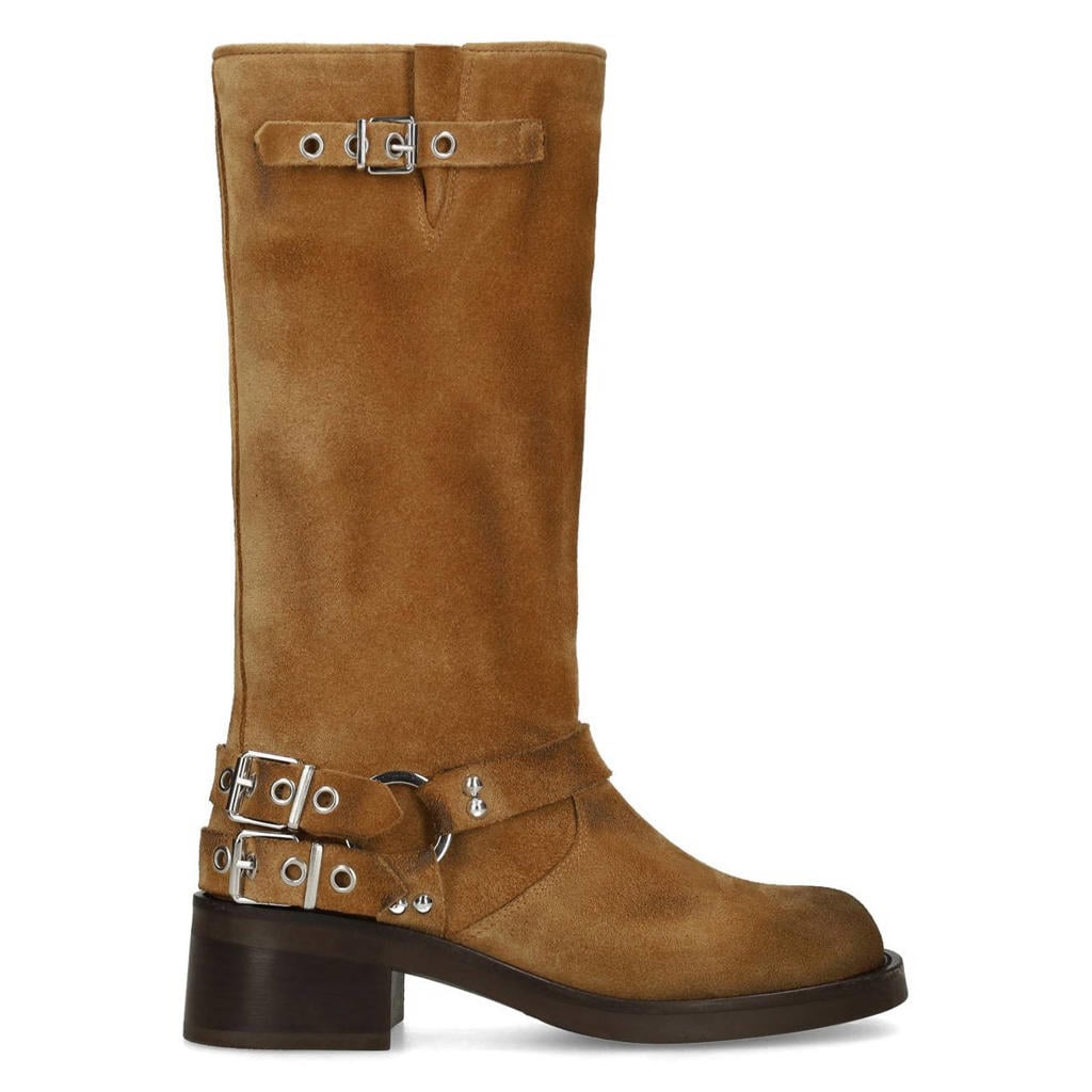 Camelkleurige dames Sacha suède bikerboots