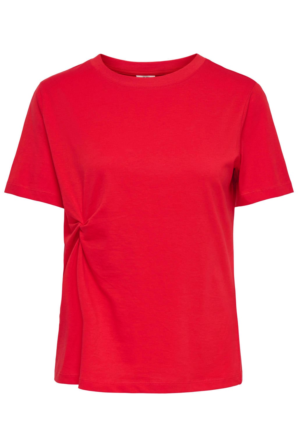 Rode dames JDY top met effen, korte mouwen en ronde hals