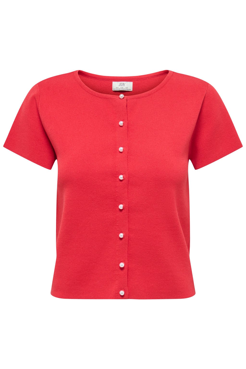 Rode dames JDY top gebreid van polyester met effen, korte mouwen en ronde hals