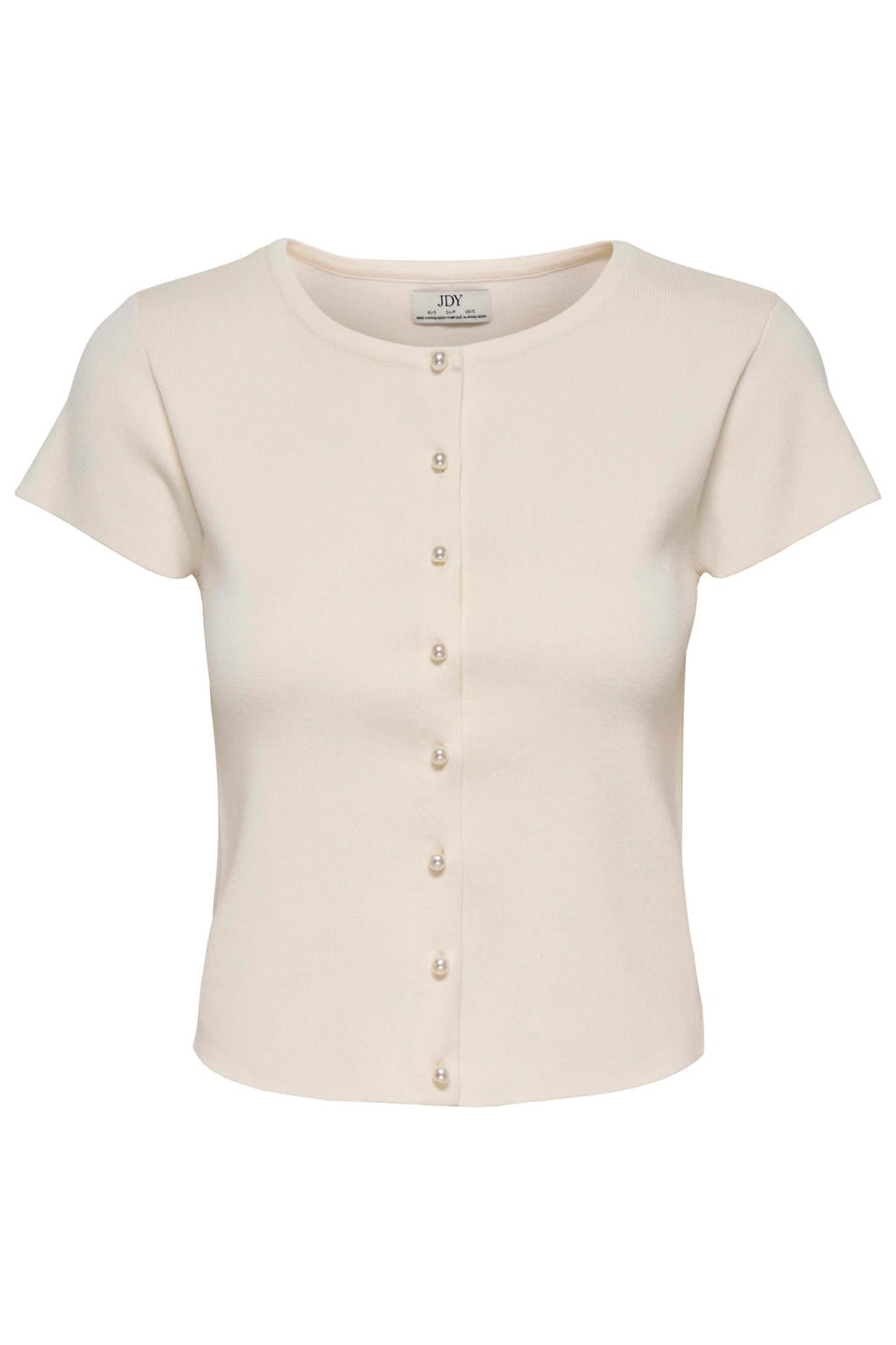 Ecru dames JDY top gebreid van polyester met effen, korte mouwen en ronde hals
