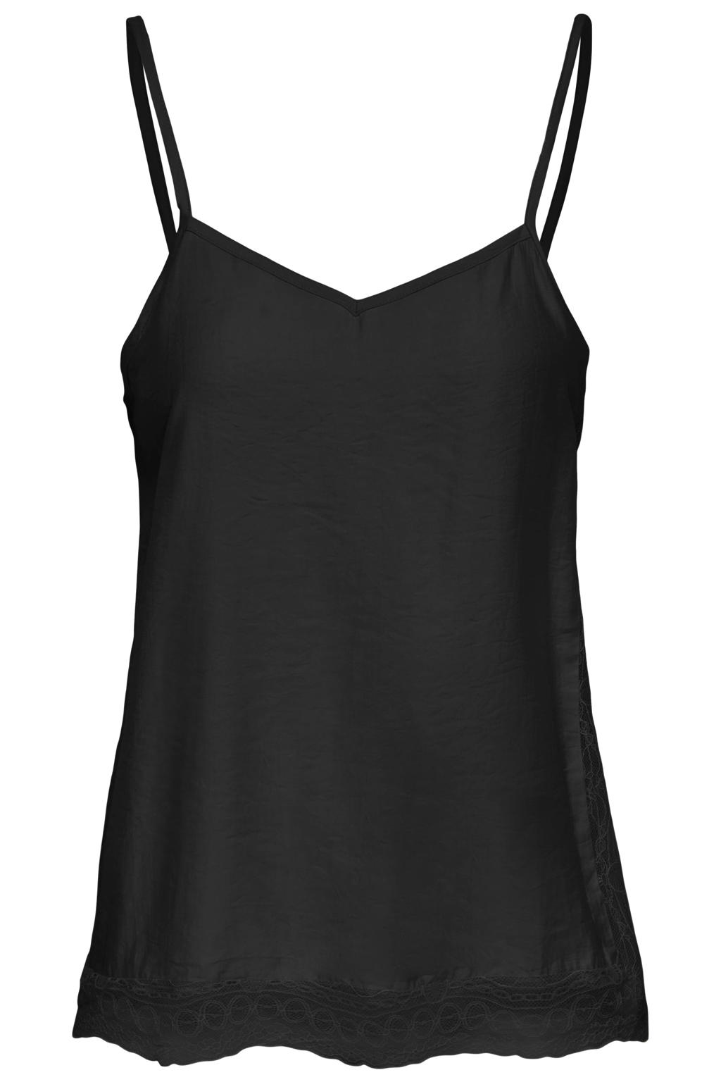 Zwarte dames JDY top van modal met effen, spaghettibandjes, V-hals en geweven detail