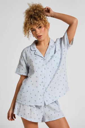 mousseline pyjamashort lichtblauw