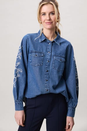 gebloemde blouse dark blue denim
