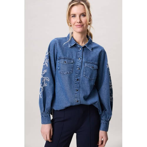Miss Etam gebloemde blouse dark blue denim afbeelding