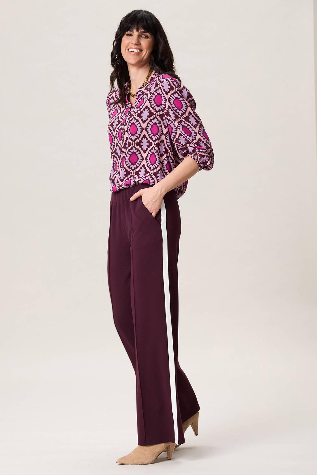 Roze dames Miss Etam blouse van viscose met lange mouwen en klassieke kraag