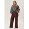 Miss Etam Plus straight high waist casual broek met krijtstreep donkerbruin