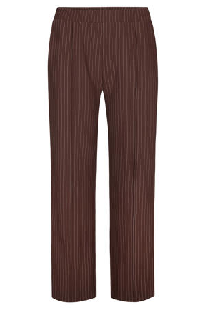 straight high waist casual broek met krijtstreep donkerbruin