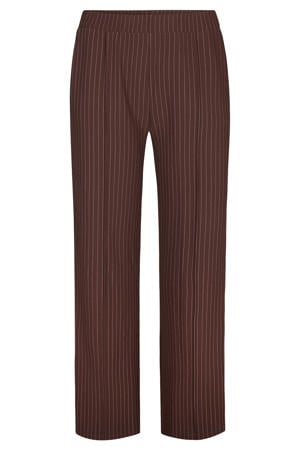 straight high waist casual broek met krijtstreep donkerbruin