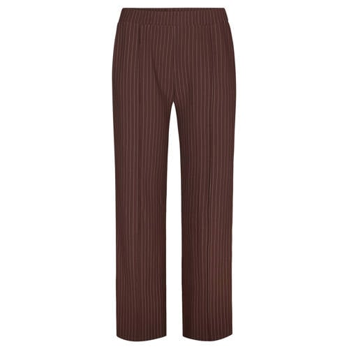 Miss Etam Plus straight high waist casual broek met krijtstreep donkerbruin afbeelding