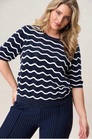 gestreepte gebreide trui donkerblauw