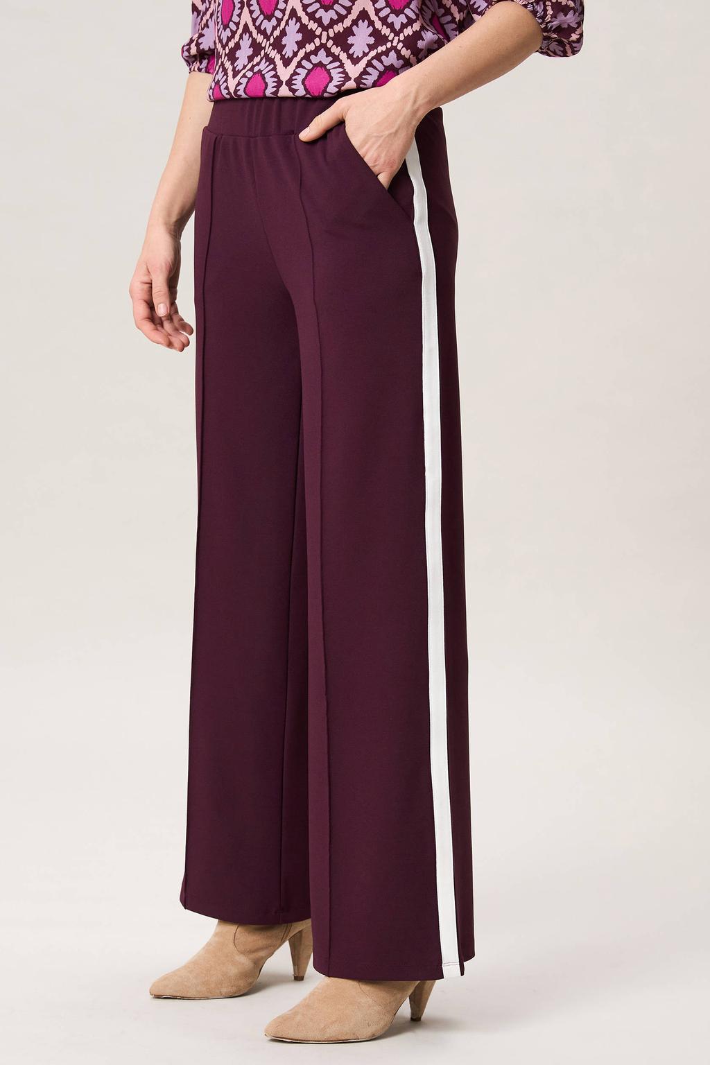 Donkerpaars en witte dames Miss Etam straight high waist casual broek van polyester met elastische tailleband en effen