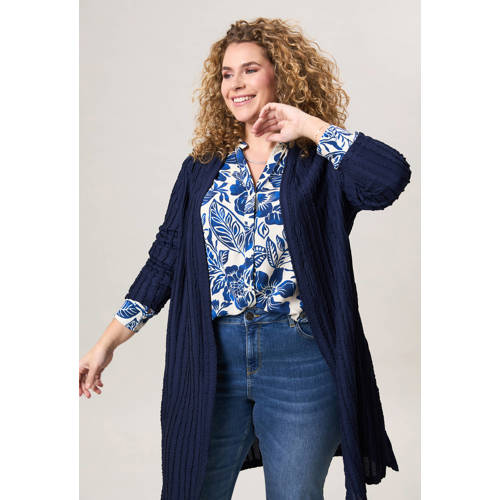 Miss Etam Plus gebreid vest donkerblauw afbeelding