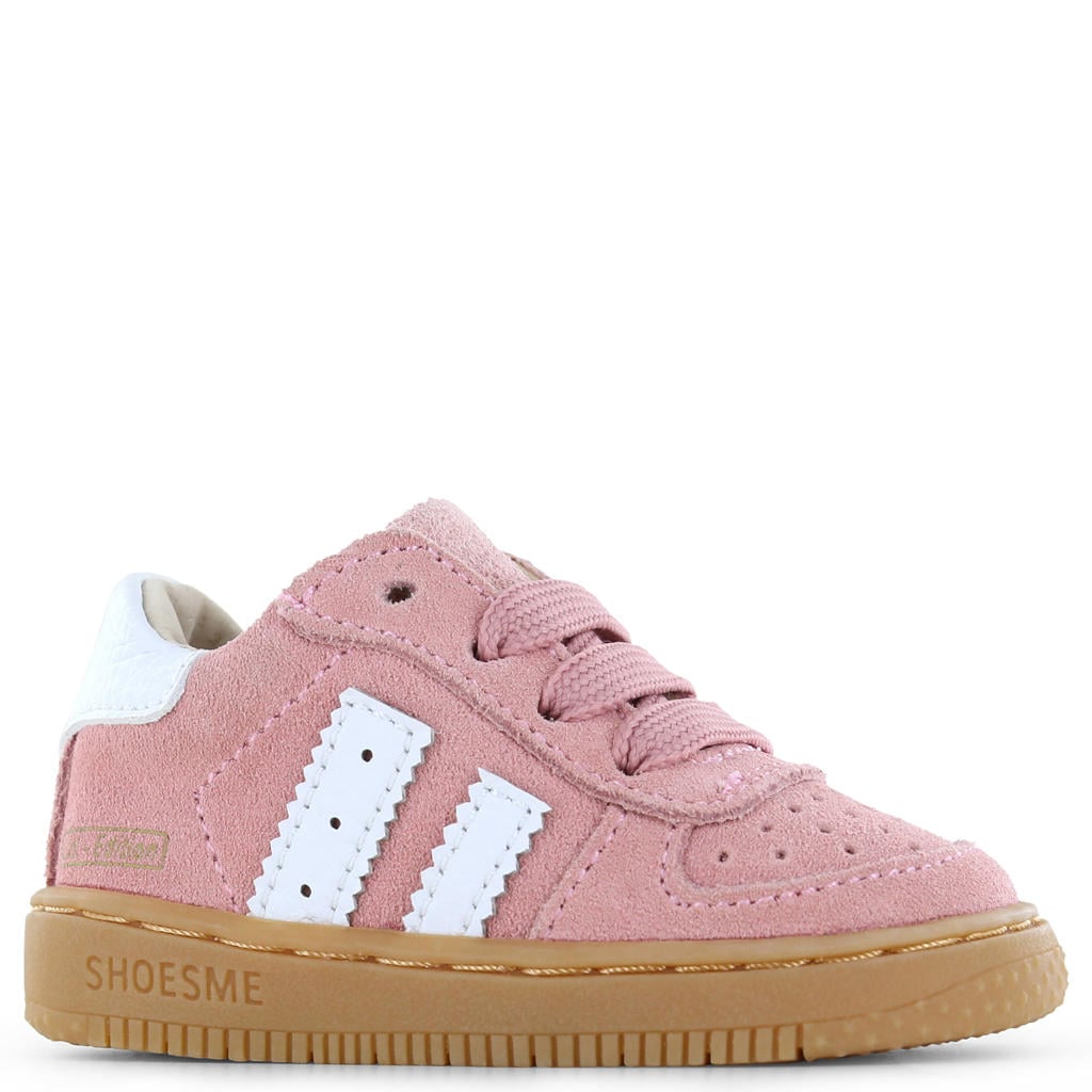 Roze meisjes Shoesme suède sneakers met veters