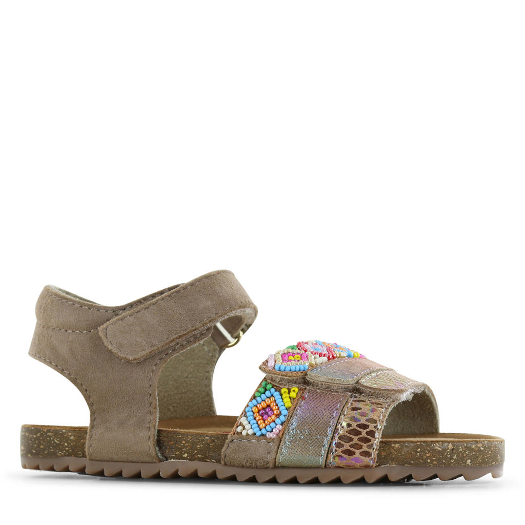 Taupe meisjes Shoesme suède sandalen met klittenband