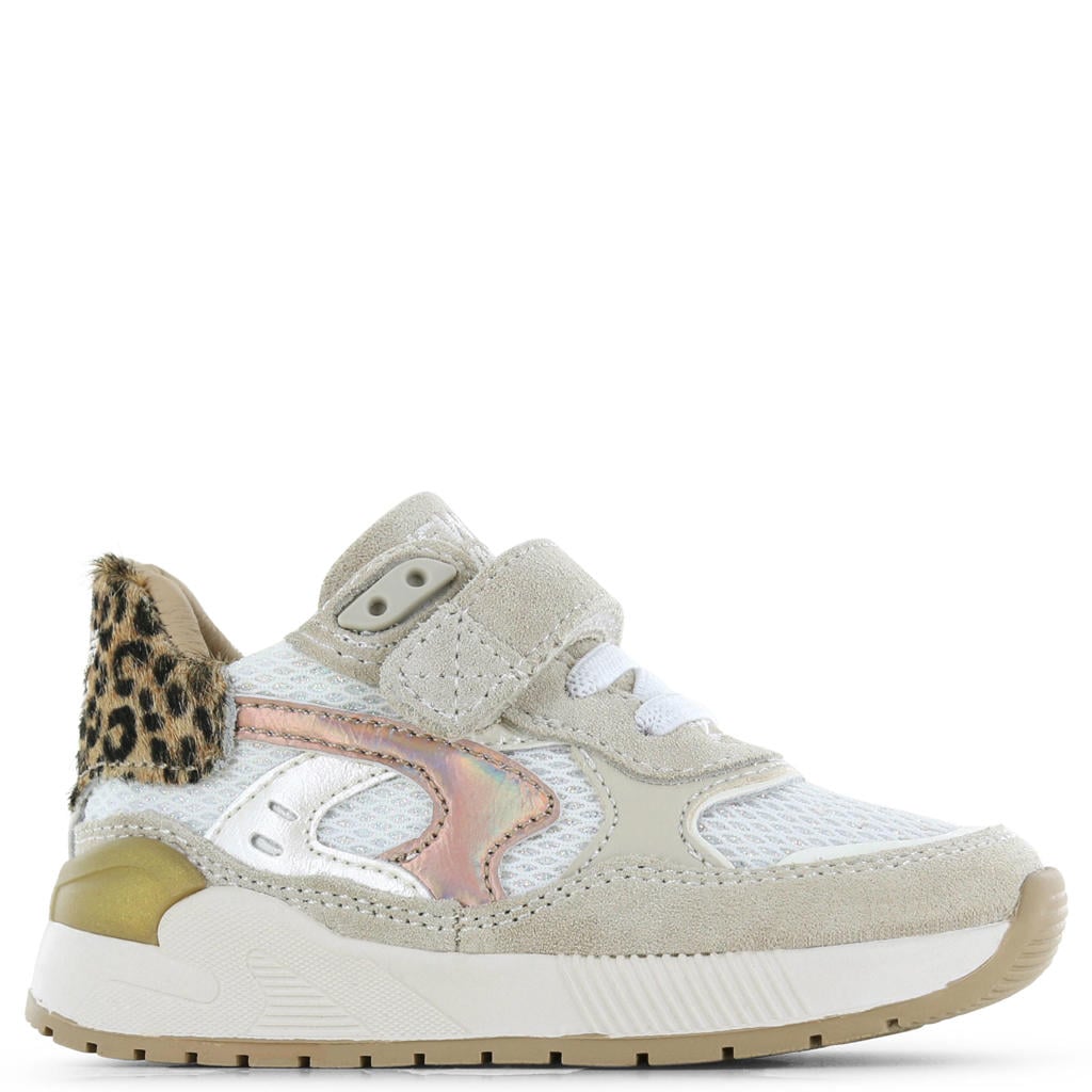 Taupe, wit en multikleurige jongens Shoesme sneakers van leer/ imitatieleer/mesh met veters