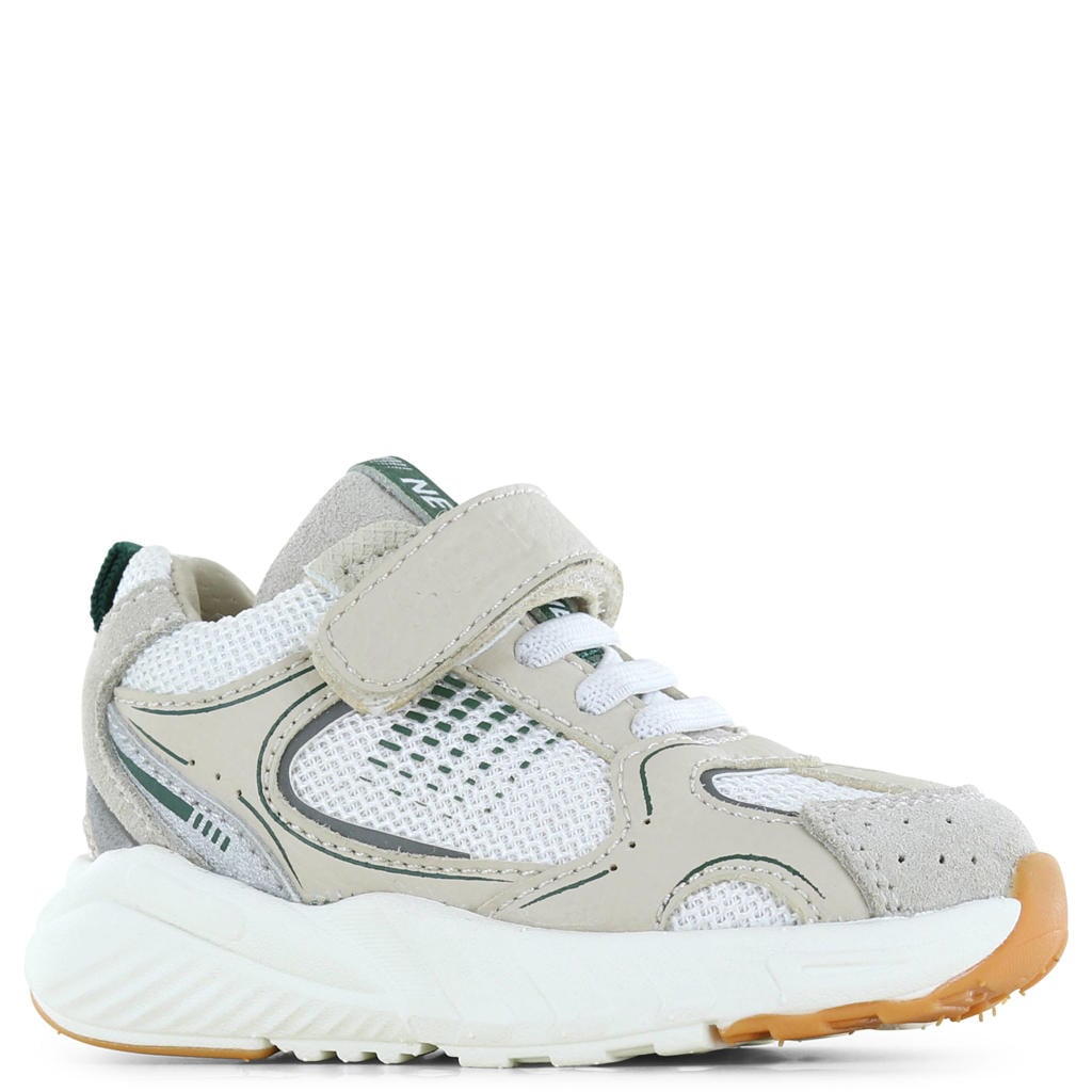 Beige en groene jongens Shoesme sneakers van 50% leer/ 30% suede/ 20% microleer met elastische veter- met klittenbandsluiting
