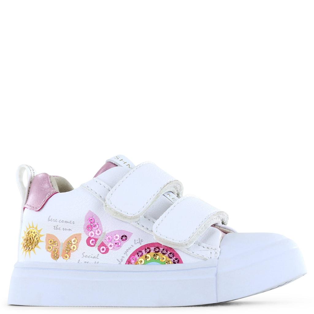 Wit en roze meisjes Shoesme sneakers van 50% leer / 50% imitatieleer met klittenband