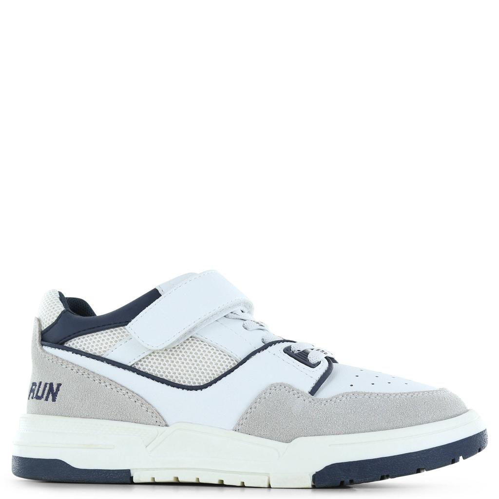 Wit, blauw en grijze jongens Shoesme sneakers van 50% mesh/ 25% suede/ 25% microleer met elastische veter- met klittenbandsluiting