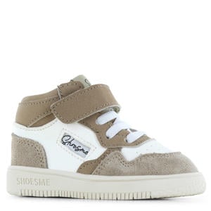 leren sneakers taupe/wit
