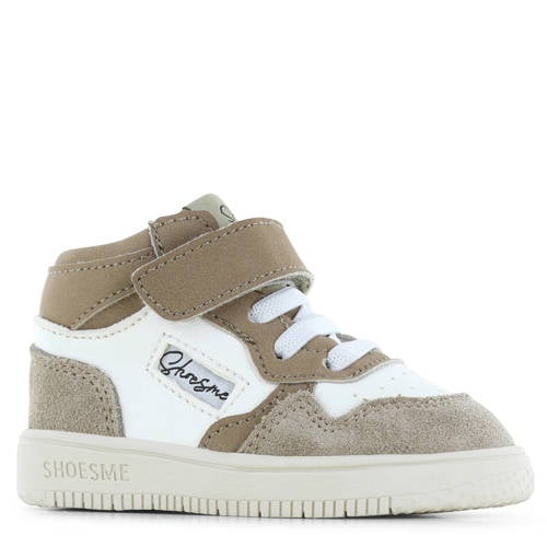 Shoesme leren sneakers taupe/wit