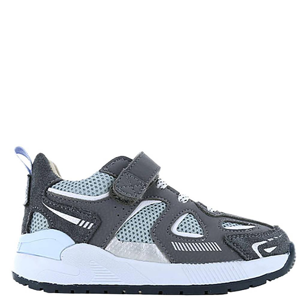 Grijs en blauwe jongens Shoesme sneakers van 50% leer / 30% suede /20% imitatieleer met elastische veter- met klittenbandsluiting
