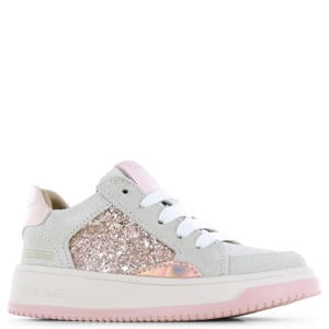 suède sneakers beige/roze glitters