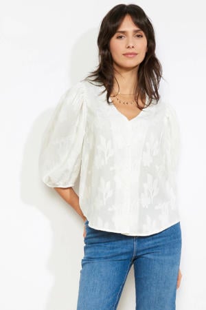 gebloemde blouse ecru