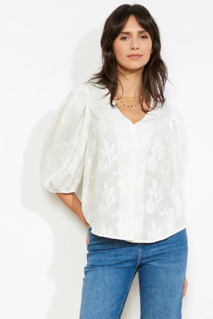 gebloemde blouse ecru