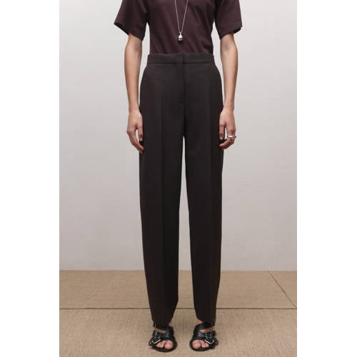 Mango straight high waist pantalon donkerpaars afbeelding
