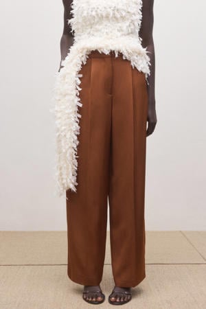wide leg regular waist broek bruin