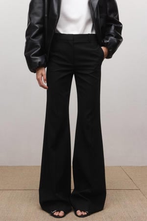 high waist flared broek met wol zwart