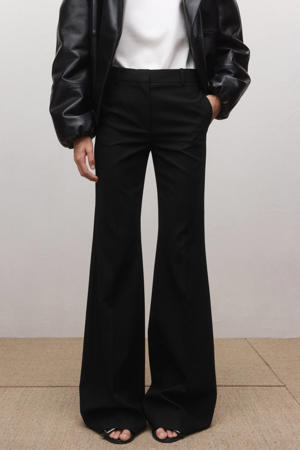 high waist flared broek met wol zwart