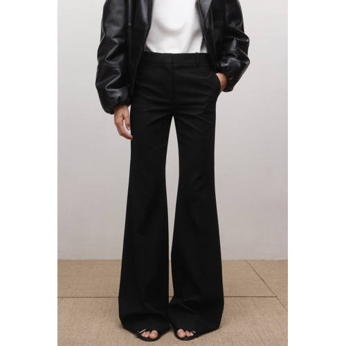 Mango high waist flared broek met wol zwart afbeelding