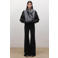 Mango high waist flared broek met wol zwart