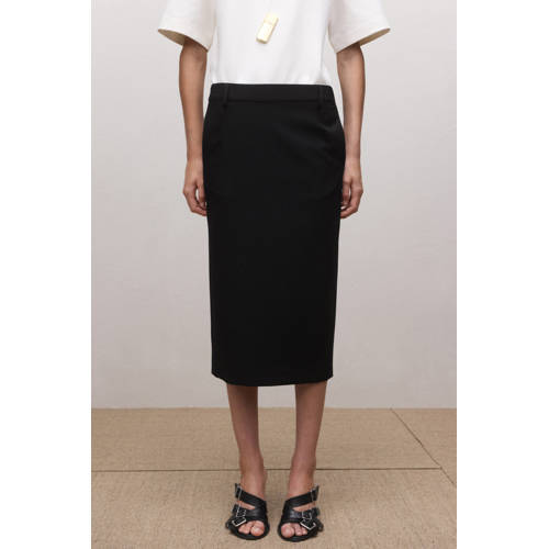Mango wollen midi rok zwart afbeelding