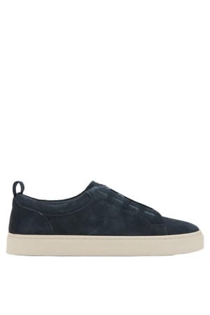 suède slip-on sneakers marineblauw