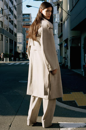 wollen trenchcoat grijs melange
